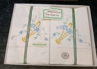 Vintage Linen Embroidered Pillow Case & Bolster Set Unused In Original Box  U2S2