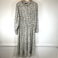 M&S Collection Ivory Navy Yellow Floral Midi Dress Size UK 22