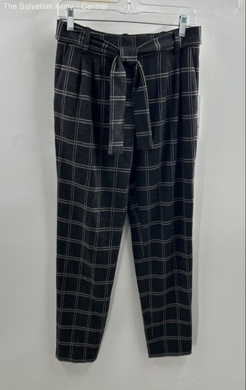 Calvin Klein Womens Black Plaid Pleated Front Straight Leg Ankle Pants Size 2