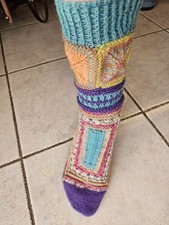 Mustermix-Wollsocken Gr 41/42 Patchwork handgestrickt Markenwolle neu Handarbeit