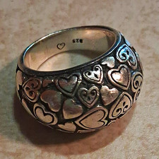 925 Sterling Silver 13mm Wide Band Heart Patt...