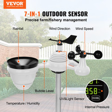 VEVOR 7-in-1 Wireless Weather Station - Large Color Display, Indoor/Outdoor