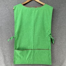 Vintage Apron Smock Womens OS Green Red Stitched Trim Pockets Cottagecore Retro
