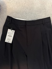 Zara Pantalone Vestito Donna Medio, Bianco/Nero, Cropped, Gamba Larga, Vita Alta