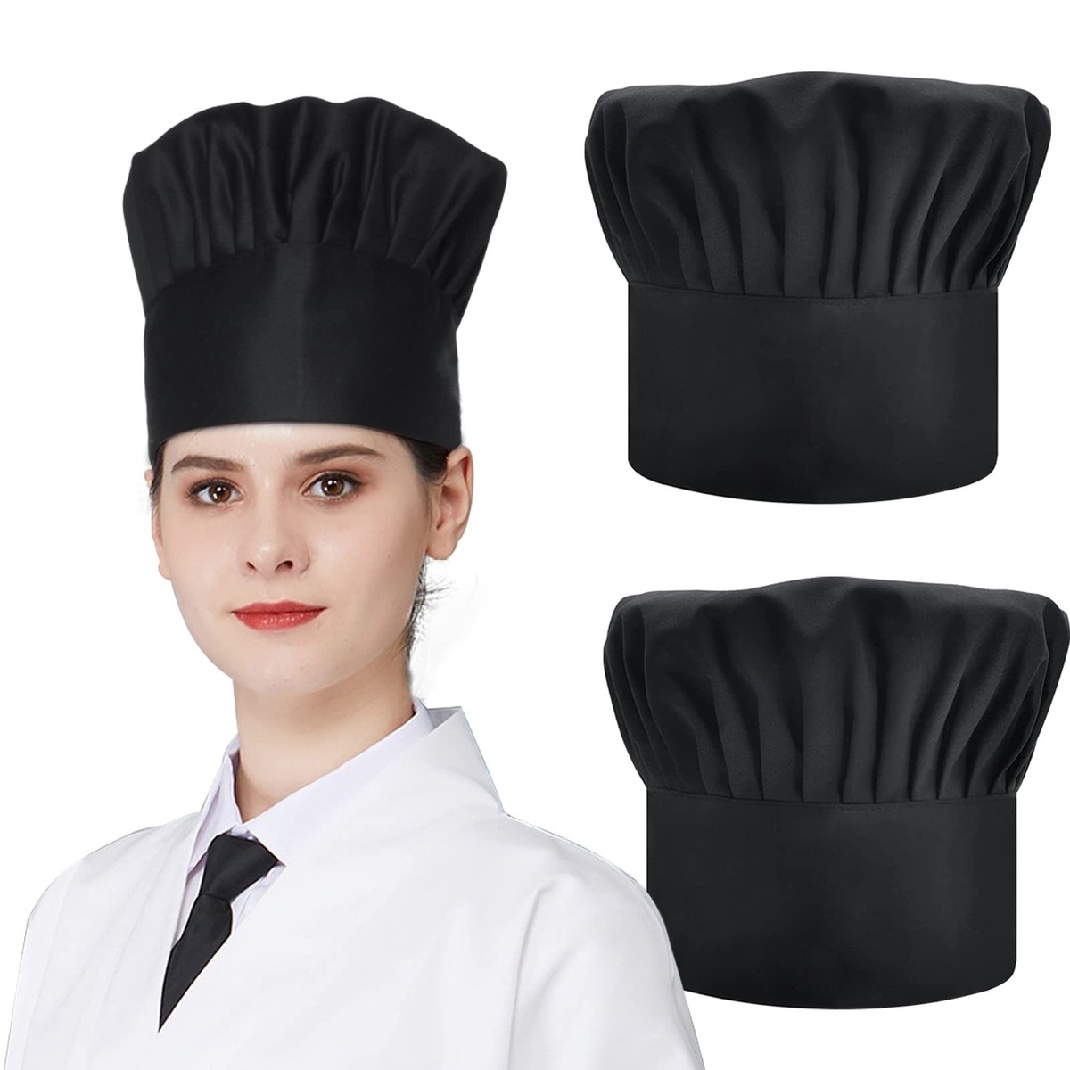 Andiker Pcs Chef Hat Adjustable Elastic Cooking Cap Black Unisex