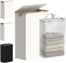 Slim Laundry Basket with Lid, Tall Narrow Washing Basket for Laundry, Folding Sm
