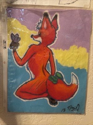 Furry Art Oil Pastel Original Art Pin Up