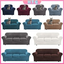 1/2/3 Seater Stretch Velvet Plush Sofa Cover Slipcover +Separate Cushion Cover