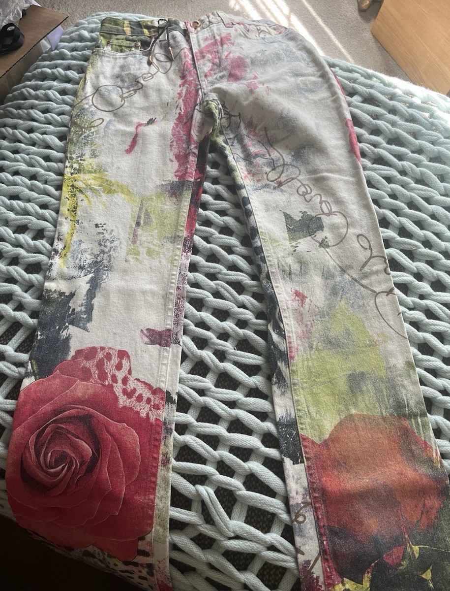 Rare Find!! Roberto Cavalli Rose Leopard Graffiti Jeans Small | eBay