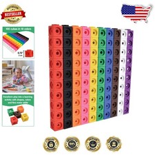 Deluxe 100 Linking Cubes  10 Colors 5 Shapes  Educational Math Blocks for Kids