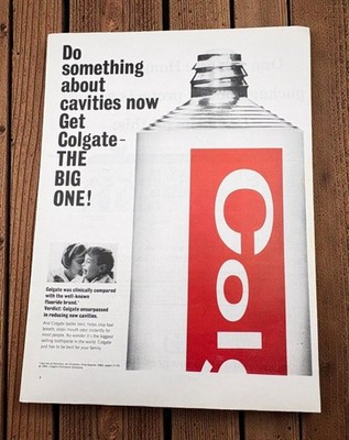 Colgate Toothpaste Vintage Print Ad 1960s Retro Dental Hygiene Wall Art