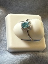 925 Sterling Silver Moissanite Ring Blue Emer...