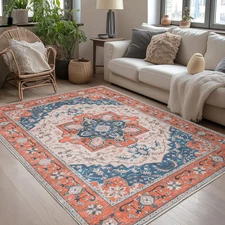 5x7 Area Rugs for Living Room- Machine Washable Area Rugs, Super Soft Faux-Wo...