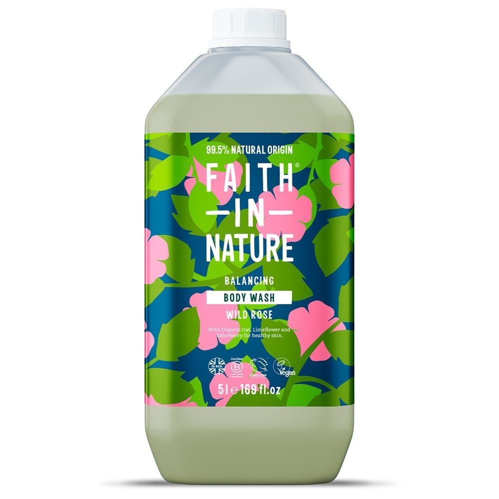 Faith In Nature Natural Wild Rose Body Wash, Balacing Shower Gel, Vegan & Cruelty Free, No SLS or Parabens, 5L Refill Pack - Image 6