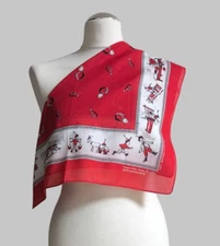 70s VTG Red cotton small neck scarf bandana novelty print Cute Dirndl