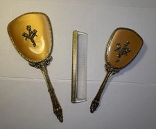 Antique Art Deco Vanity Set Gold Tone Mirror Brush Comb