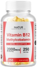 Vitamin B12 Methylcobalamin 2000mcg, 250 Softgels Vegetarian Caps