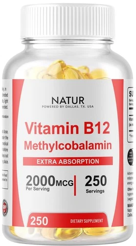 Vitamin B12 (Methylcobalamin) 2000mcg, 250 Softgels Vegetarian Caps