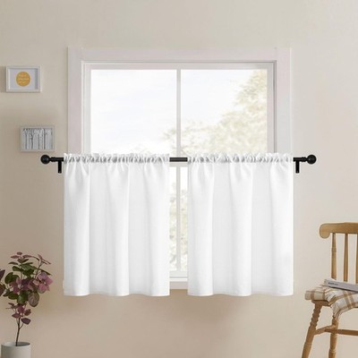 Waffle Bathroom Window Curtains, Water Repellent 24''W x 24''L (Pack of 2) White