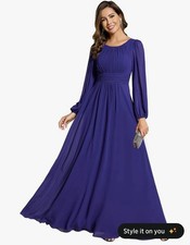 Ever Pretty Lantern Sleeve A-Line Floor Length Chiffon Formal Dress Blue Size 18