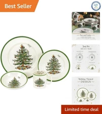 Festive Earthenware 4-Piece Holiday Dinnerware with Glossy Finish - Safe for Use