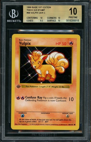 1999 Pokemon Vulpix Base Set 1st Edition Shadowless #68 BGS 10 PRISTINE POP 1