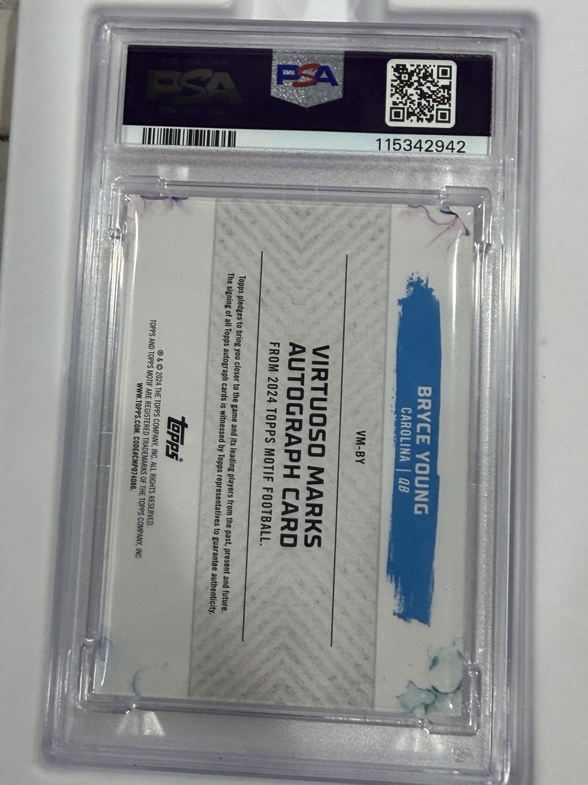 2023 Topps Motif #VMBY Bryce Young Virtuoso Marks Auto/49 PSA 10 POP 1 Panthers view 2