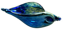 Hand Blown Blue Glass Sea Shell Sculpture   Signed Hawaiian Studio Art