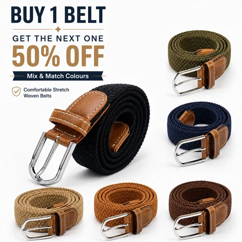 Elastic Braided Stretch Belt with Covered Leather Buckle Casual Fit and Wear