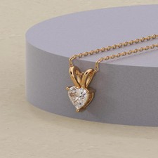 1Ct Heart Cut Real Moissanite Solitaire Pendant 14k Yellow Gold Plated 18" Chain