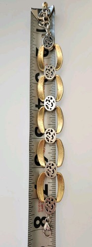 Bracelet Brighton gros martelé 2 tons argent plaque or lien #1236 sensation - Photo 5/6