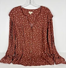 a.n.a. A New Approach Women’s XXL Brown Floral Button Front Blouse Rayon