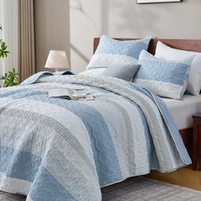 King Size Quilt Set Misty Blue, 3 Pieces Summer Ultra Soft Lightweight Bedspr...