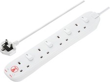 Masterplug 4-Way Extension Lead 2m Cable Surge Protected Individual Switches