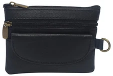 Women Genuine Leather Triple Zipper Small Wallet Change Coin Purse Holder with F