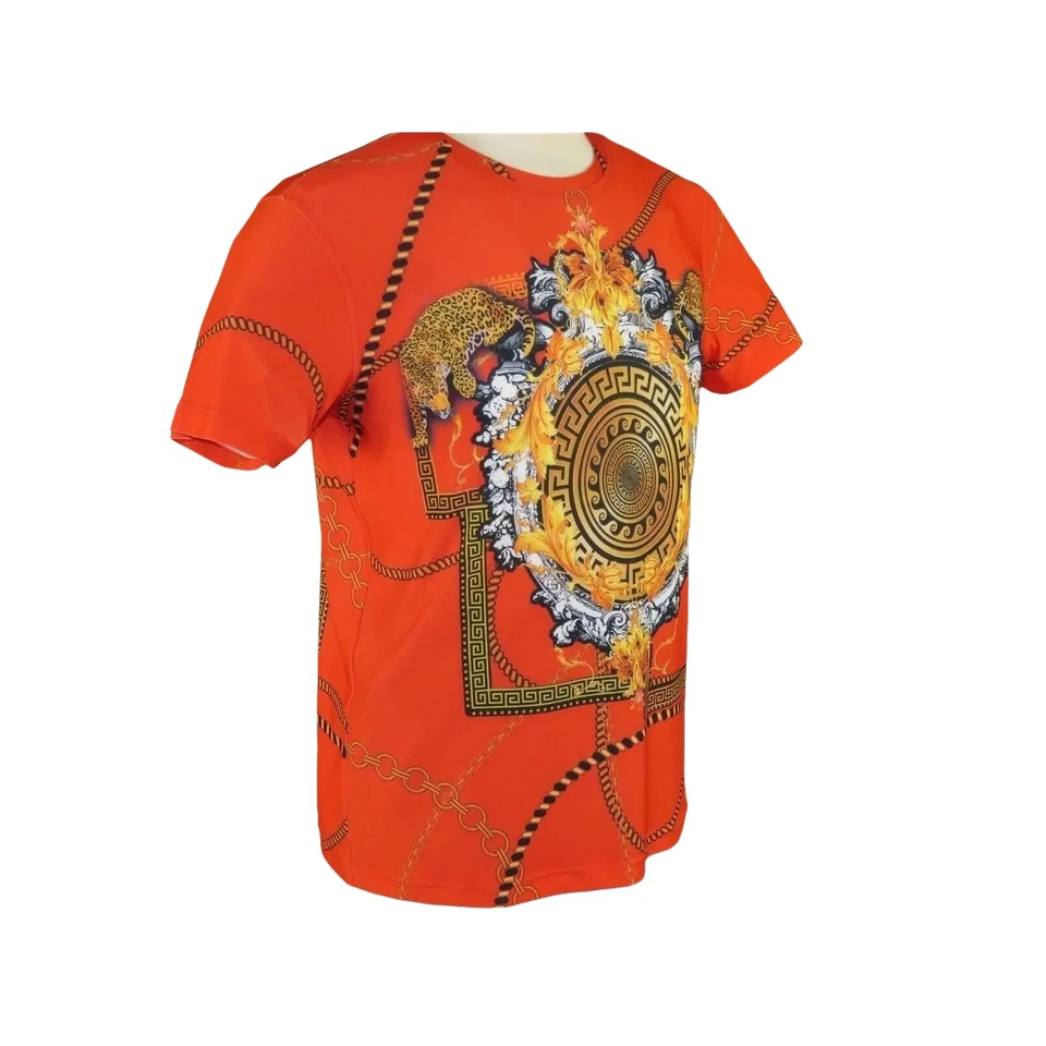 Men Crew T Shirt Makrom Turkey Medallion medusa Lion Floral 1231-426 red Gold - Immagine 4 di 4