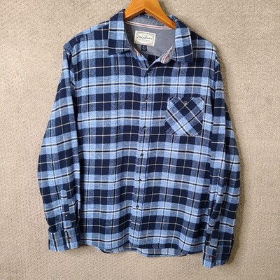 Flag & Anthem Shirt Mens XL Blue Plaid Button Down Flannel 100% Cotton Casual