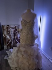 Allure Bridals Cream and Silver Embellished Wedding Dress size 14 (used)