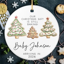 Personalized Baby Announcement Ceramic Ornament - Pregnancy Reveal Xmas Keepsake