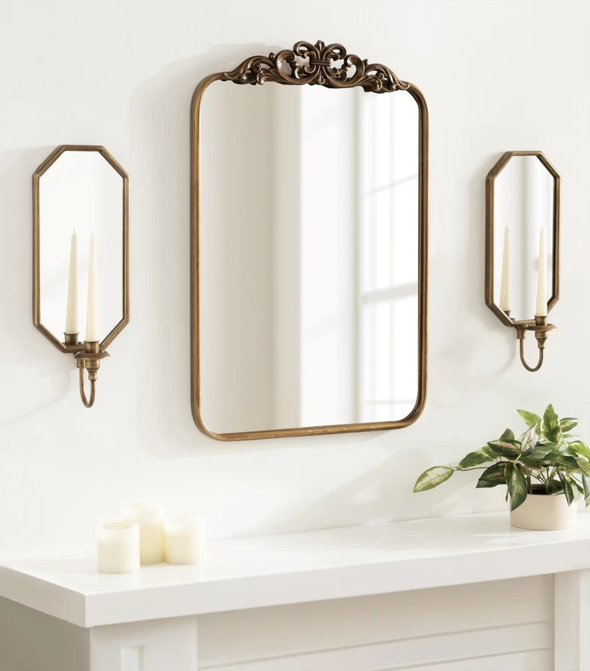 Aplique de pared con espejo Wardelle vintage; 7 x 5 x 18; dorado; antiguo festoneado ca... Foto 4 de 4