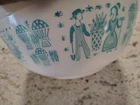 Vintage Pyrex 2 1/2 QT Butterprint Amish Farmer #403 Bowl White w Turquoise