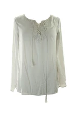 Studio M Heather Grey Embroidered Lace Up Blouse XL