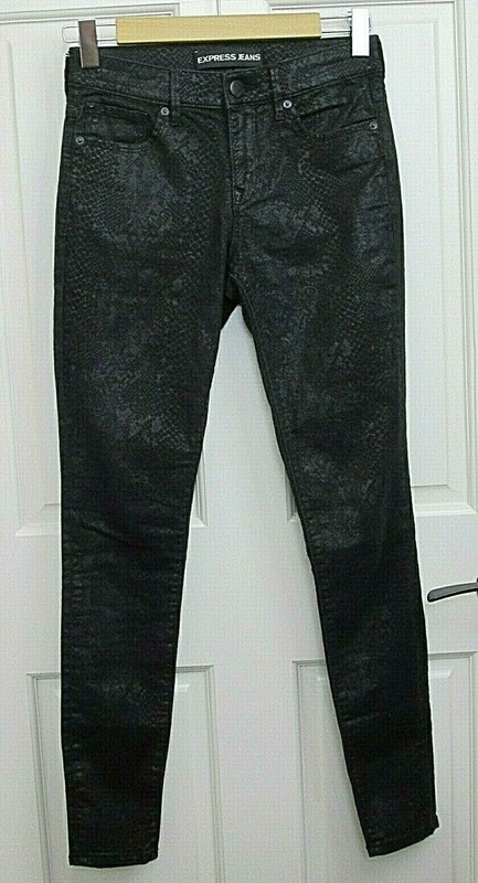 Express Snake Skin Legging Jeans Womens Size 2 26x29 Black Stretch 117-24499