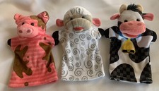 Melissa Doug Farm Friends Animal Hand Puppets Sheep Pig Cow Plush Set Of 3