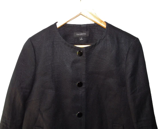 Chaqueta Blazer Talbots Talla 10 Negra Lino Botón Frontal Foto 2 de 4