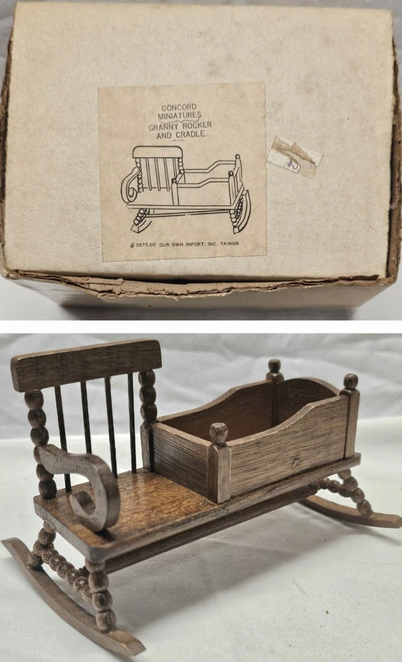 Nuevo de Lote Antiguo Muebles para Casa de Muñecas Concord Granny Balancín Cuna Bomba Fregadero Toldo Cama Tocador Foto 2 de 4