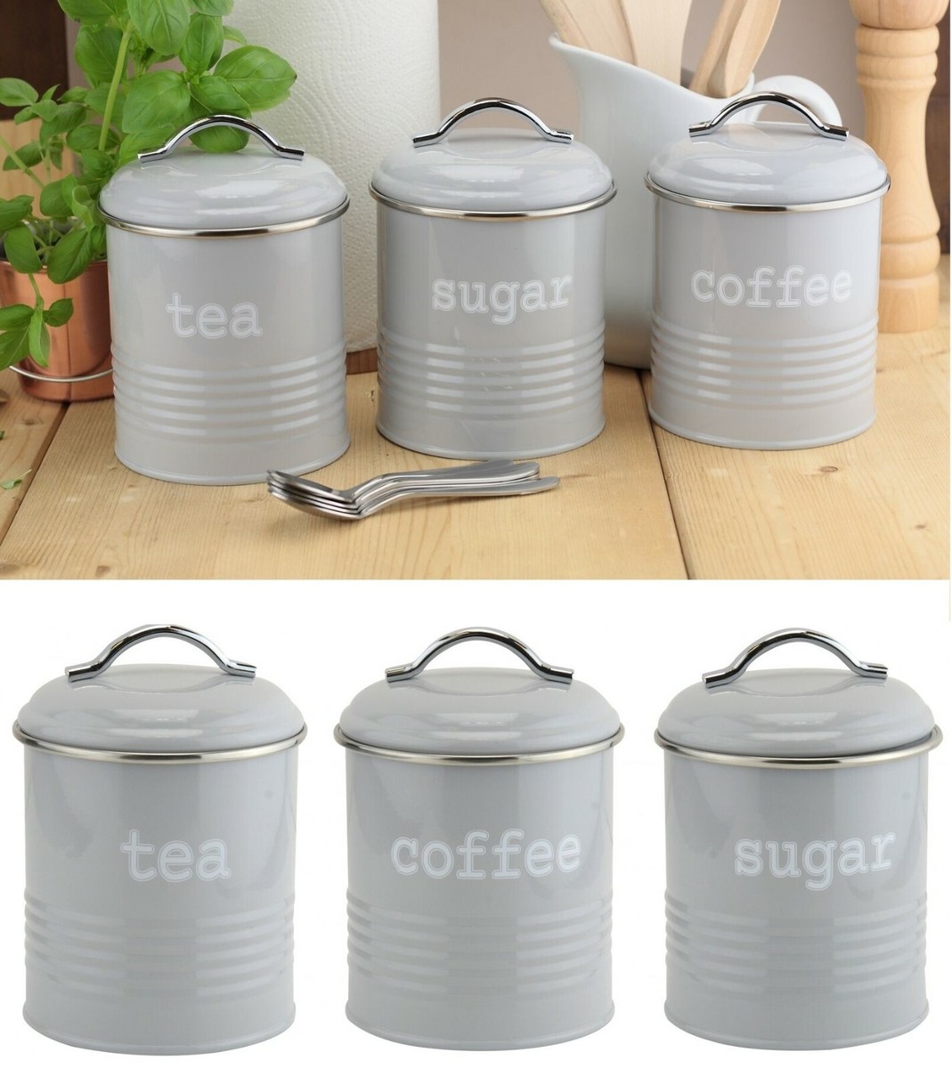Set of Airtight Round Tea Sugar and Coffee Kitchen Storage