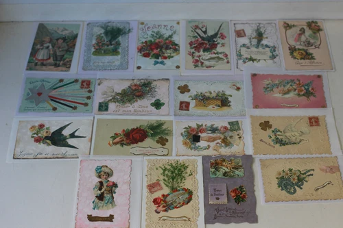 Lot of fancy postcards, collages, lace