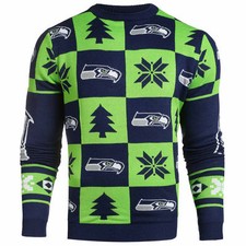 Seattle Seahawks Ugly Patches Christmas Sweater NEW