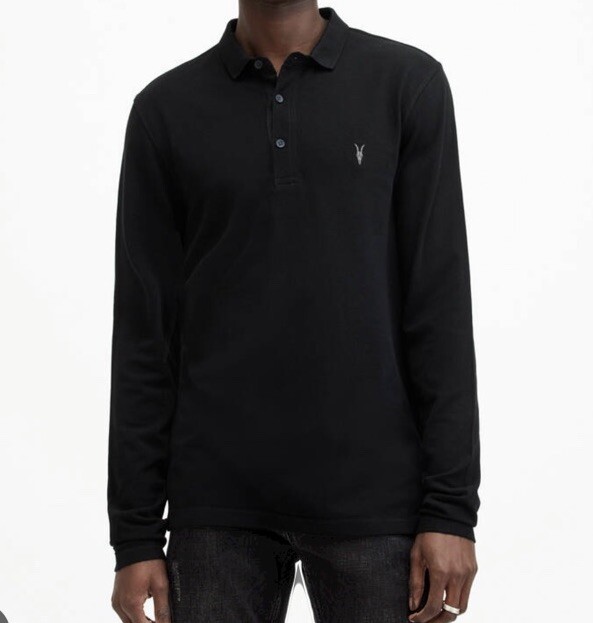 All Saints Men Reform Long Sleeve Polo Shirt Size M